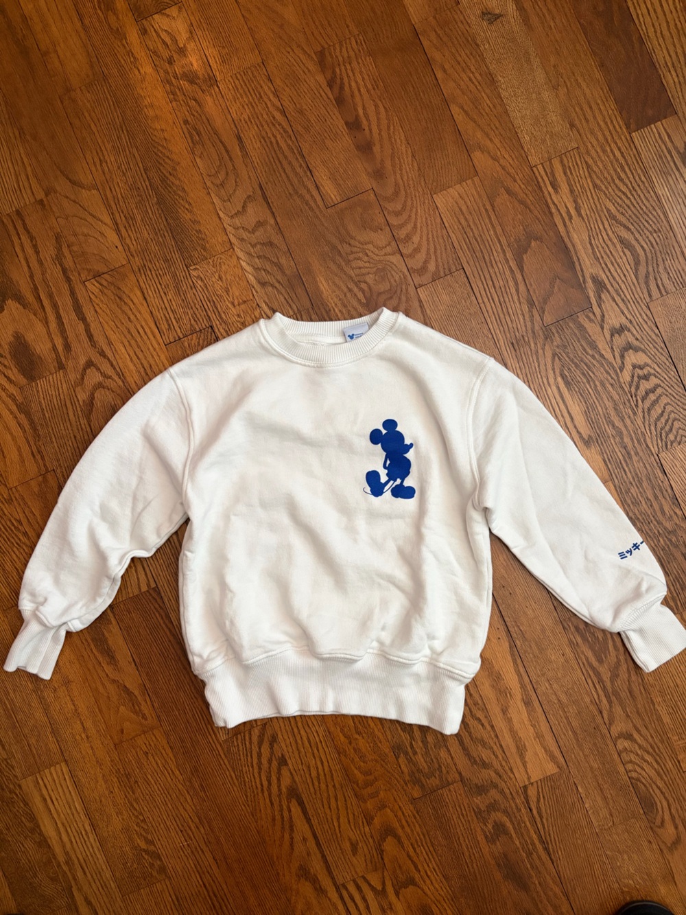 Zara Disney Mickey Mouse White Blue Crewneck Japanese Writing Crewneck Size 7
